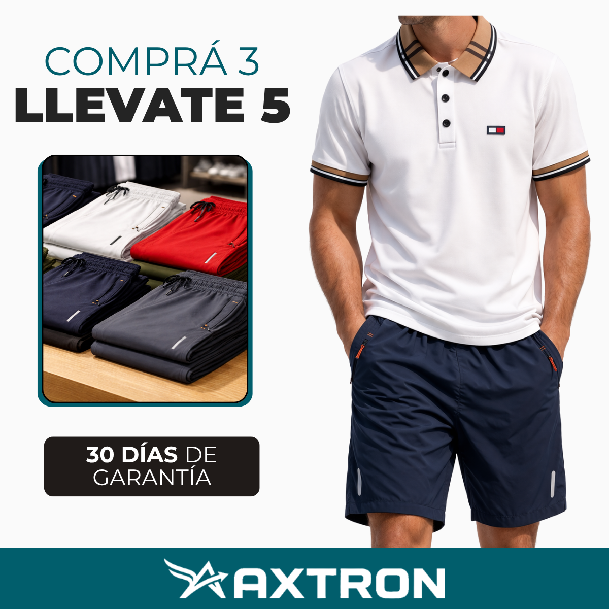 [Llevá 5 y Pagá 3] Camisa Masculina Monaco de Algodón y Poliéster + 3 Shorts Gratis