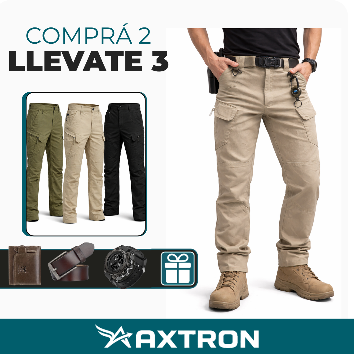 [Llevá 3 y Pagá 2] Pantalón Táctico Masculino Bunker en RipStop y Poliéster (¡Resistencia Pura!) +REGALO: Reloj, Billetera y Cinturón