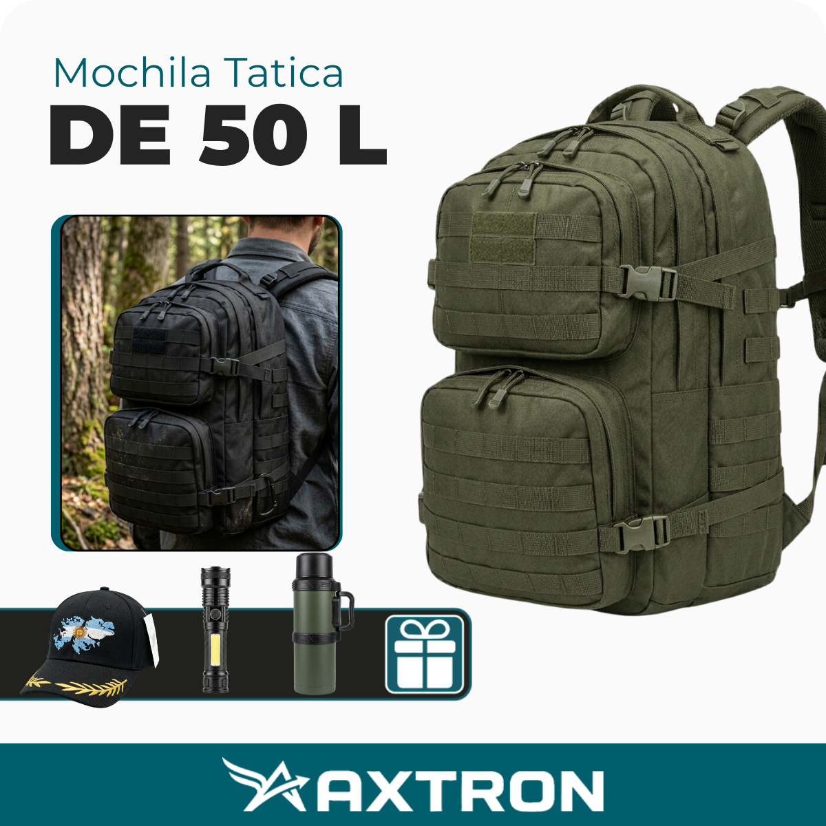 [ÚLTIMAS UNIDADES] Mochila Táctica Militar 50L Impermeable + 3 Regalos Exclusivos — ¡Todo lo que lleva un hombre preparado!