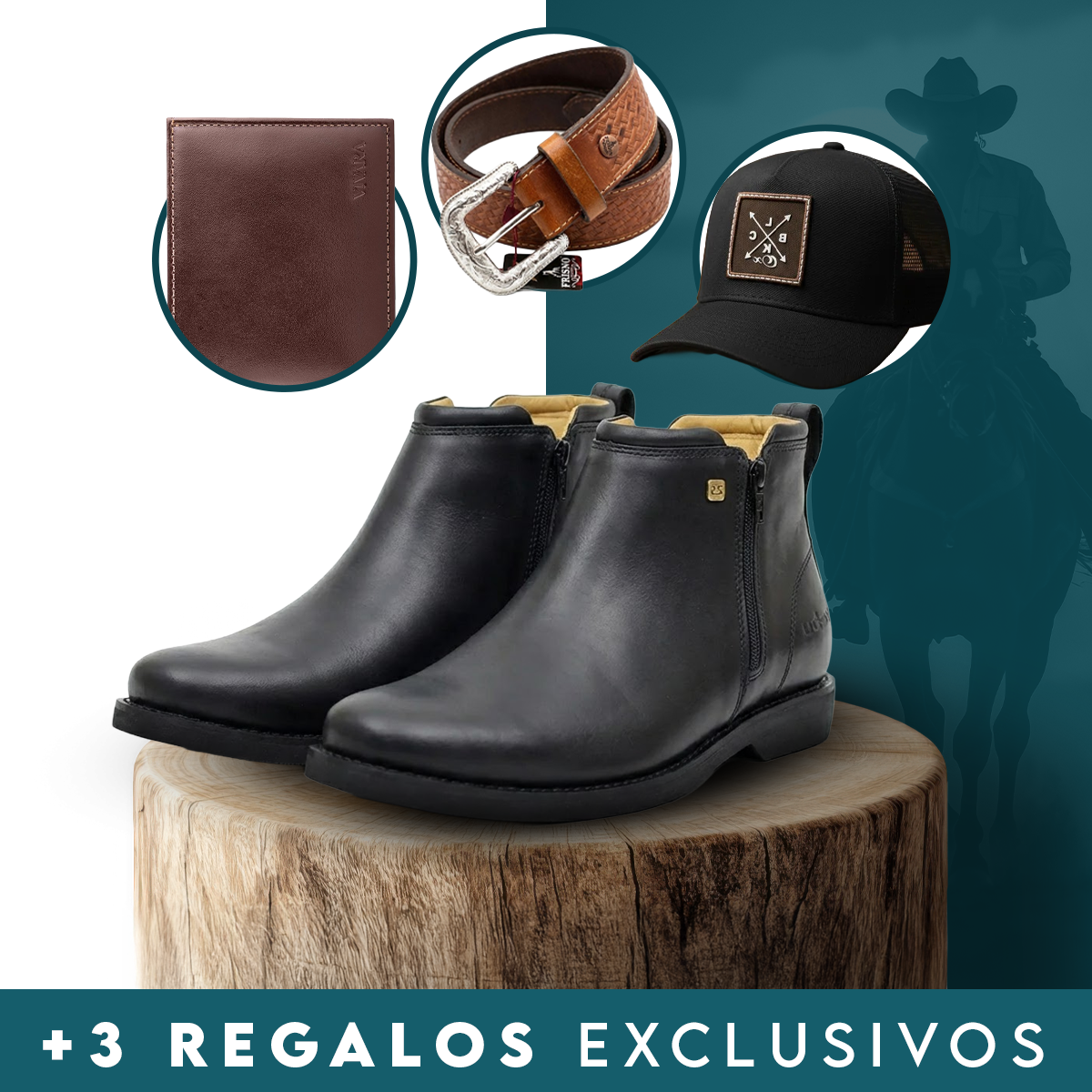 Kit Bota Zavu Casual Ortopédica Masculina de Cuero Legítimo + 3 REGALOS: Cinturón, Gorra y Billetera