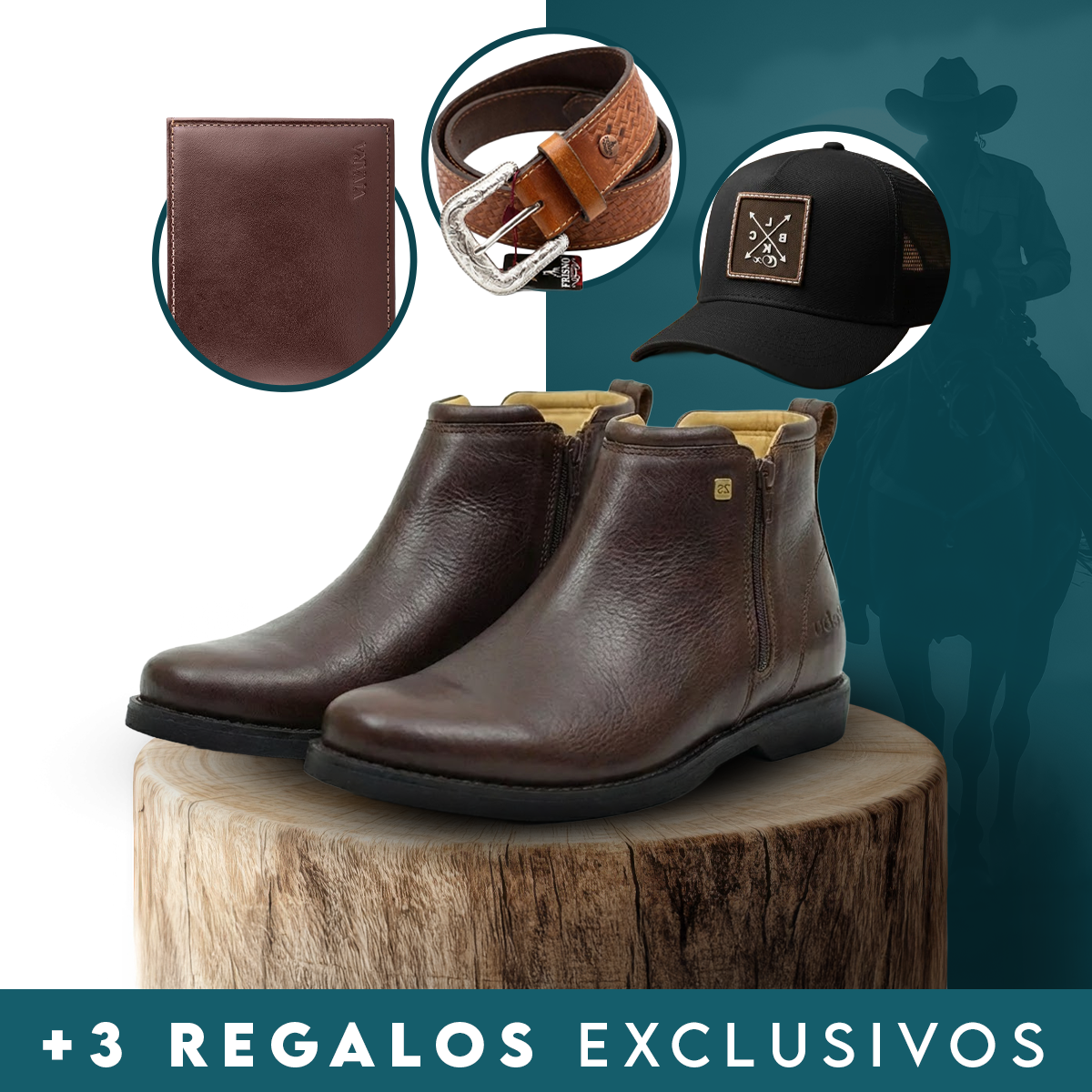 Kit Bota Zavu Casual Ortopédica Masculina de Cuero Legítimo + 3 REGALOS: Cinturón, Gorra y Billetera