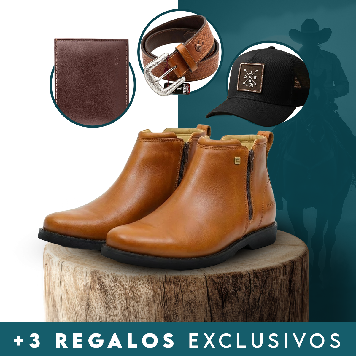 Kit Bota Zavu Casual Ortopédica Masculina de Cuero Legítimo + 3 REGALOS: Cinturón, Gorra y Billetera